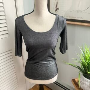 Vintage Only Hearts Top Womens Medium Gray Metallic Fitted Y2K Indie Sleaze